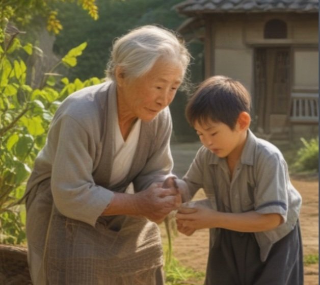 卵
毎朝,農具を背負い
小さな男の子と卵を買いに来る老婆,噂では両親を亡くした孫と二人暮らしだと。店主が男の子に聞いた「坊や,卵が好きかい？」男の子は『僕はアレルギーで食べられない。毎日野菜を作ってくれるお婆ちゃんに卵を食べて元気でいてと約束したんだ』老婆は手拭いでそっと涙を抑えた…