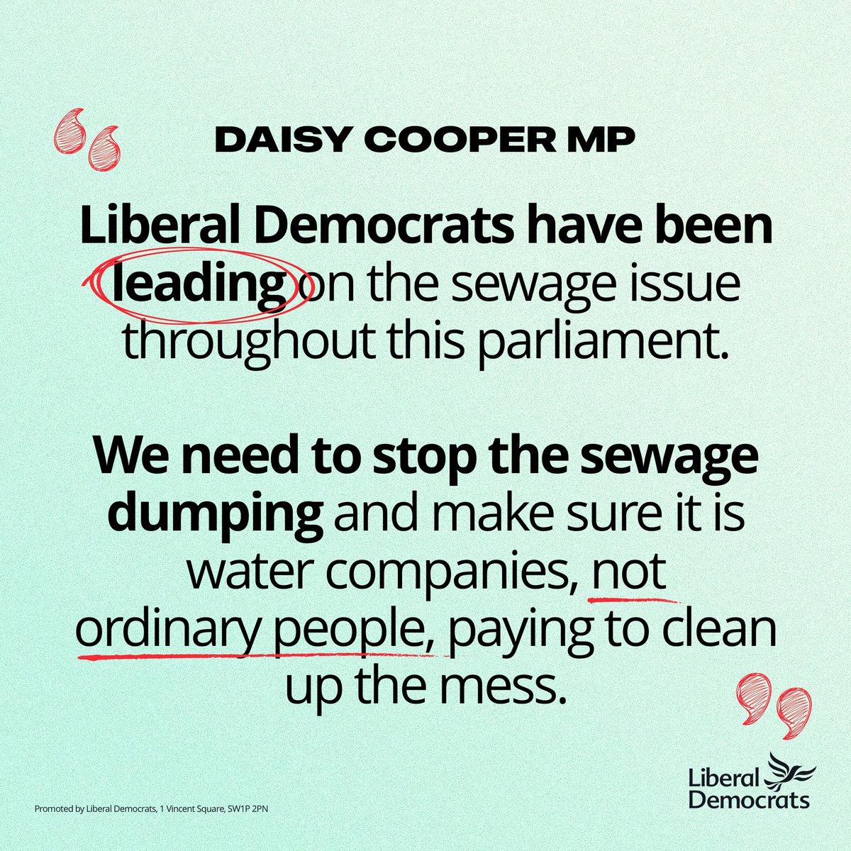 Liberal Democrats were the first to raise the issue of sewage dumping, and we've been fighting this Conservative government ever since. It's time to clean up our wild west water industry, end the sewage and force these companies to clean up their own mess. #BBCQT @libdemdaisy