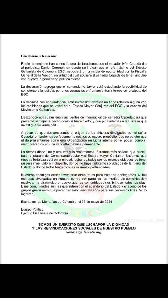 El llamado Clan del Golfo debe dejar de agredir y someter poblaciones como las de la Serranía de San Lucas y las del Sur de Bolívar.