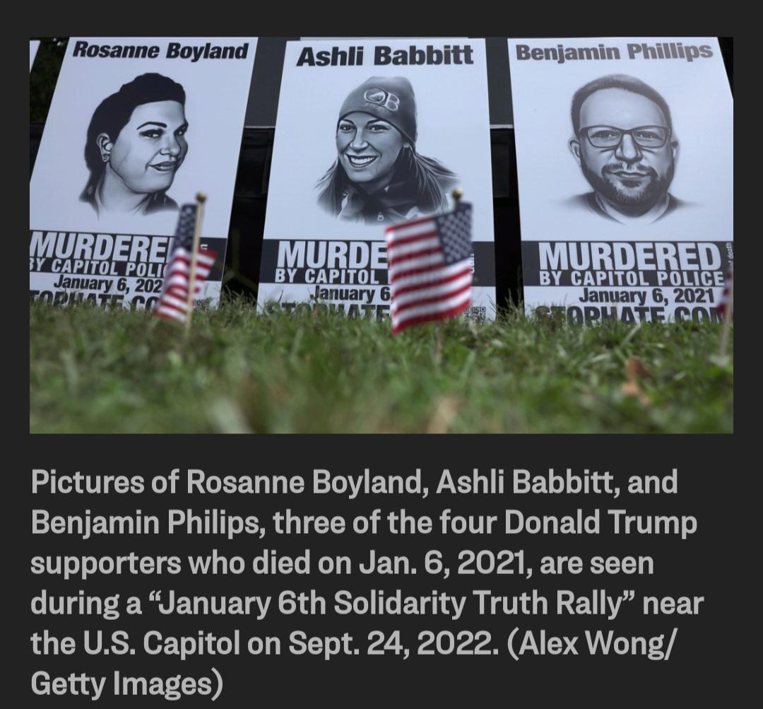 We now know for a certainty the #J6 riot was planned& fomented by the #CapitolPolice. It never was an insurrection. It was a cover up 4 the fact that #Congress certified an illegal election.These innocent ppl were murdered by #Democrats that day. Demand trial for #MichaelByrd.