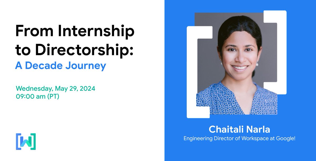 Join us ✨ and discover inspiration 🔍 and strategies to advance your career. Don’t miss this incredible talk by Chaitali Narla, Engineering Director of Workspace at Google! She will share the valuable lessons and insights 📝 she’s gained throughout her journey at Google, as a