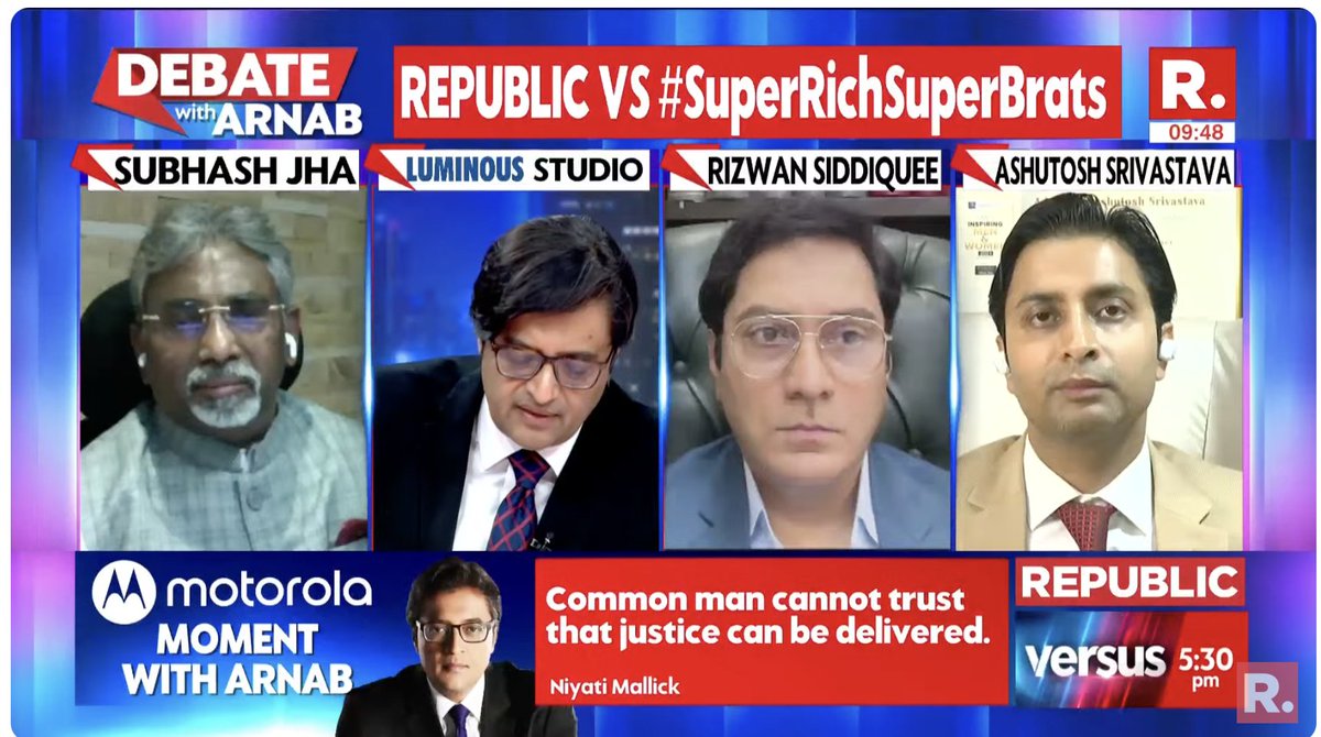 EarnestnSoulful's tweet image. .@republic
"Rampant corruption exists in the police system across the country, particularly in Maharashtra: Subhash Jha, Senior Advocate

It's Republic VS #SuperRichSuperBrats. The Debate on #SuperprimetimeMax with Arnab is now #LIVE, on-air, and online. Tune in and fire in your