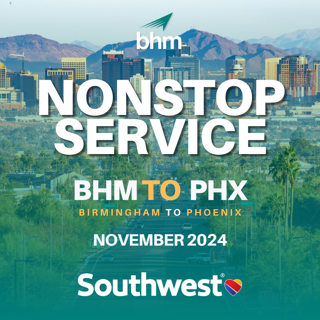 BHMAirport's tweet photo. Who guessed the surprise and already knows the great news? 👀
Southwest has added TWO new nonstops this fall! 🤩✈️
Book your flight at https://t.co/nyq7qSNI1W
#BHMtoPHX #BHMtoBNA #FlyBHM #BirminghamAirport #travel #NonStopFlights #FlyDirect #GetThereFromHere https://t.co/f4xT69QII9