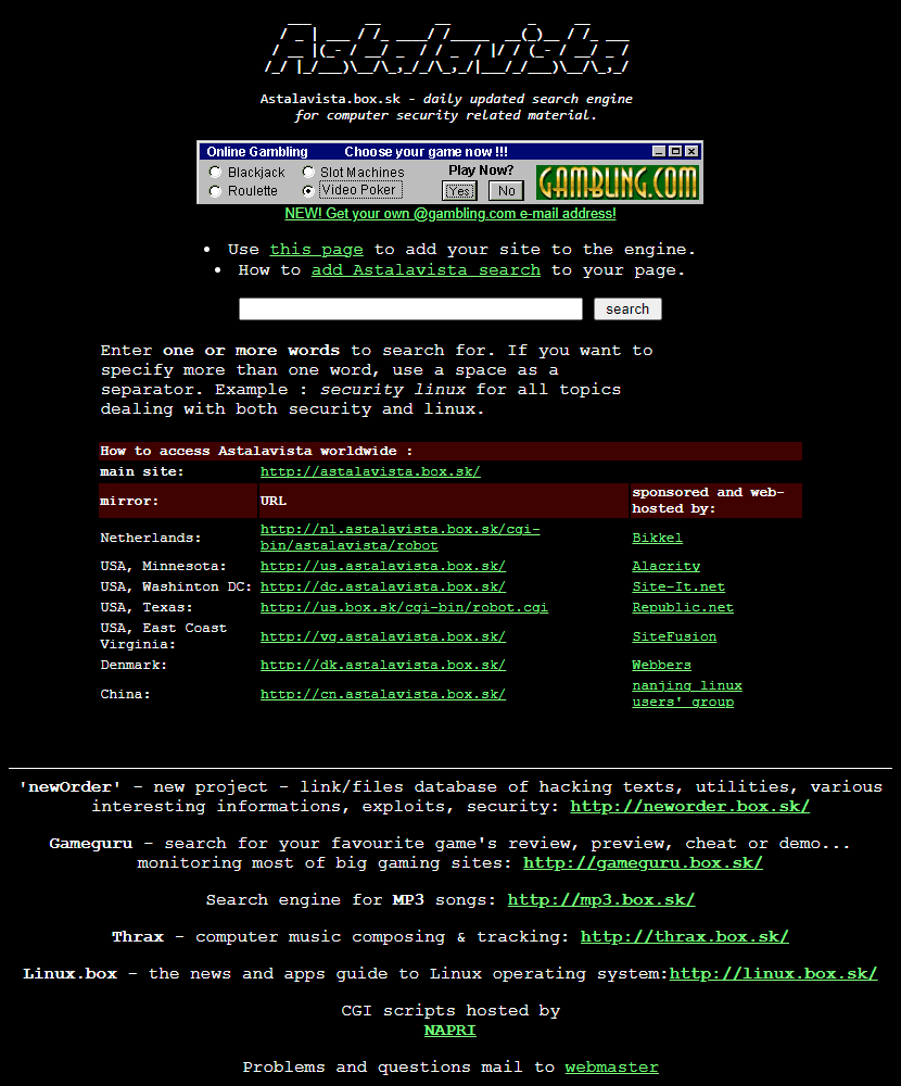 WebDesignMuseum's tweet photo. Astalavista in 1999

#WebDesignHistory https://t.co/6hHkPmOq8G