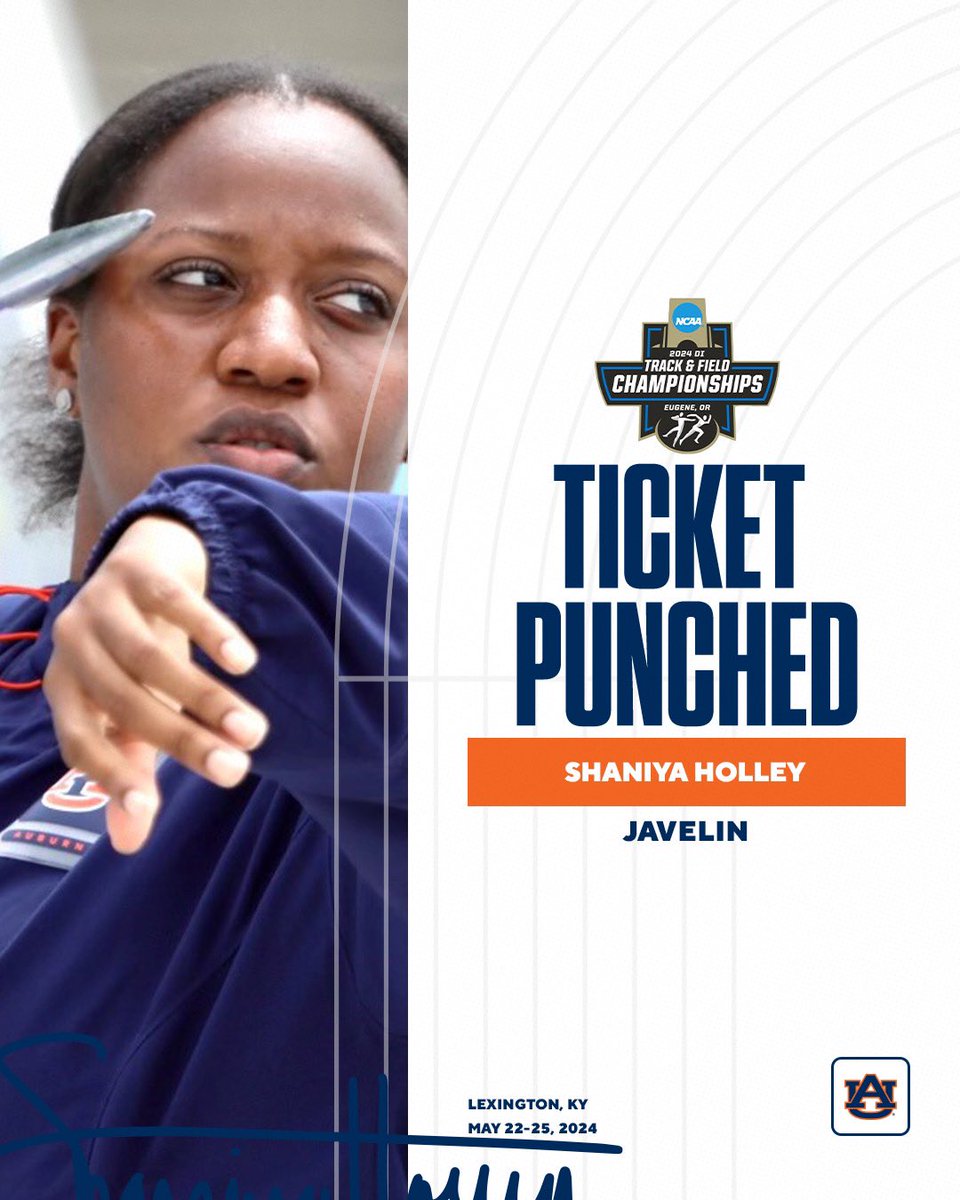 Next stop: Eugene, Oregon 🛫

Shaniya Holley punches the Tiger’s first ticket of the day to NCAA Outdoor Championships 

📐49.30m

#WarEagle