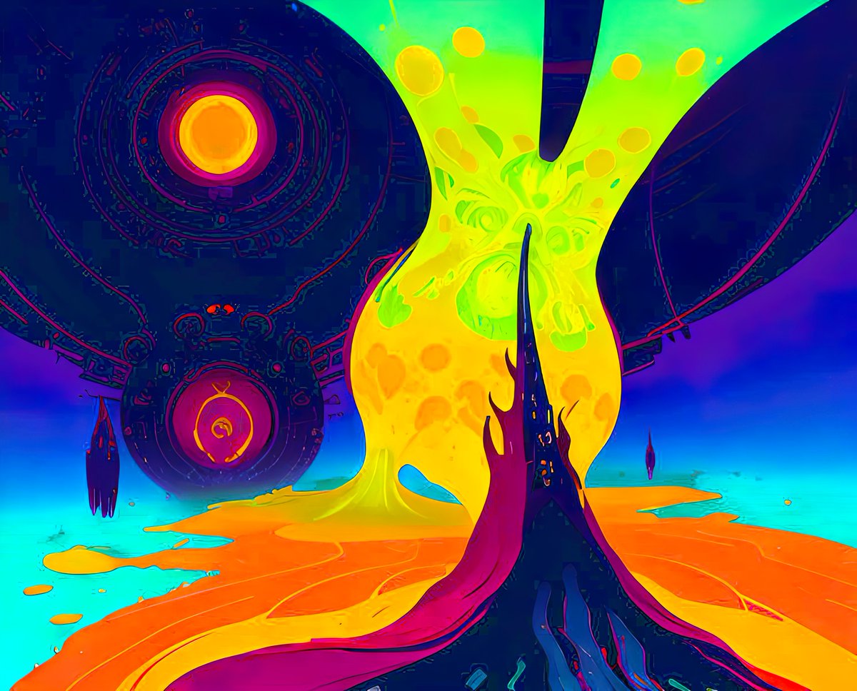 xalieri's tweet photo. Transmissions from a remote outpost, set 1. 3 of 3

#AbstractArtifactual #ComicsInspired #Psychedelia #ColorJoy #IComeHereForTheAmbience #WeirdArt #PsychologicalLandscape #ImSureItMustMeanSomething

#DarkArts #DigitalArt #AIAssistedArt #AIArt #WomboDream #StableDiffusion https://t.co/aVuNNBKmlP