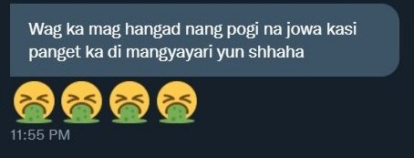 Gusto ko lang ipost tong nagchat dati kay <a href="/S0diumIodide/">ANGELO</a> nung single pa siya. 

Excuse you, baka dimo pa ako nakikita na jowa nya ngayon hahahaha Sorry, nangyare na sya. Chariz.