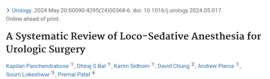🔥 Hot off the press 🔥

Our group builds on our previous work by performing a systematic review to determine the utility of loco-sedative anesthetic techniques for a myriad of urologic procedures.

Major benefits to be gained by both surgeon and patient!

pubmed.ncbi.nlm.nih.gov/38777190/