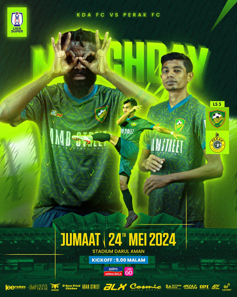 kda_fc's tweet photo. MATCHDAY!
🏆 LS 3 | Liga Super 2024/2025
🆚 KDA FC vs PERAK FC
📆 Jumaat, 24 Mei 2024
🕖 9.00 Malam
🏟️ Stadium Darul Aman
📡 LIVE : Astro Arena Bola 804, Astro GO
#KDAFC #LigaSuper2425 #LS3 #KDAPRK https://t.co/AHiaZGNLpB