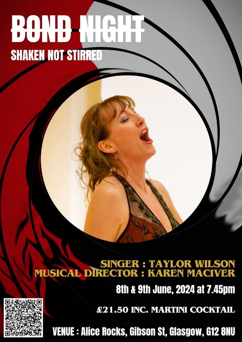 Wilson... Taylor Wilson recreates the greatest Bond Movie title songs with maestra Karen MacIver on 8 and 9 June at Alice Rocks. Tickets on sale at ticketsource.co.uk/whats-on/glasg…