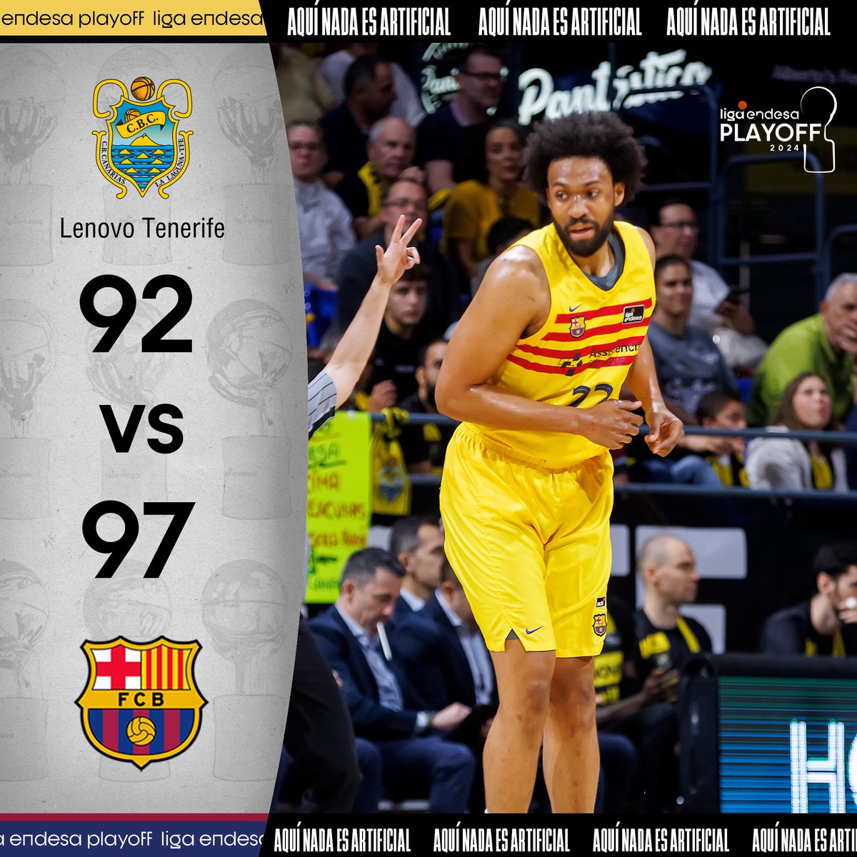 Barça logra un apretado triunfo contra Lenovo Tenerife y avanza a las semifinales del #PlayoffLigaEndesa. 9⃣2⃣ Lenovo Tenerife @CB1939Canarias 9⃣7⃣ @FCBbasket #ListosParaRomperla