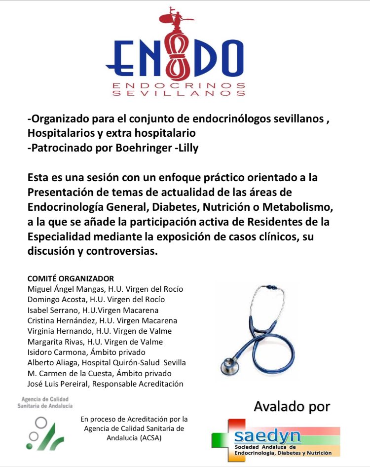 XX Reunión de Endocrinológica Sevillana

❗️Actualización en enfermedad hepática metabólica y
resultados en fibrosis quística

<a href="/AnaEndocrino/">A</a> 
<a href="/HospitalUVRocio/">Hospital Universitario Virgen del Rocío</a> 

<a href="/mangascruz/">Miguel Angel Mangas</a> <a href="/DomingoAcostaD1/">Domingo Acosta Delgado</a> <a href="/jlpc1962/">jose luis pereira</a>