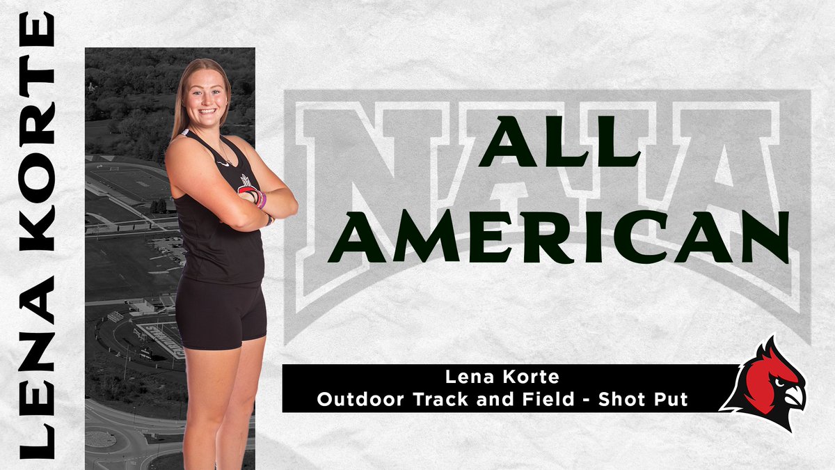 🎽ALL-AMERICAN🎽 @CUAATFXC's Lena Korte takes home a 4th-place finish in Shot Put at the NAIA Track & Field National Championships! #gocards