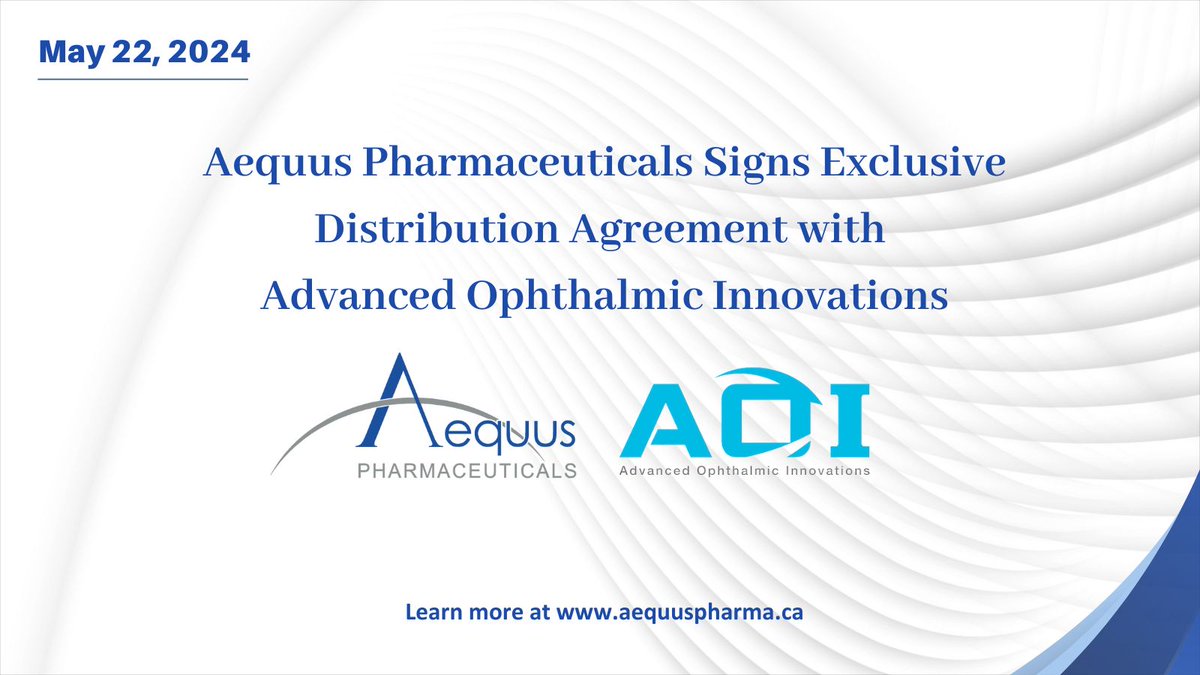 AequusPharma's tweet photo. Aequus Pharmaceuticals is proud to partner with Advanced Ophthalmic Innovations (AOI) to introduce the PAUL® Glaucoma Drainage Device to Canada! We look forward to working with AOI team.

For more information: https://t.co/VCO7f70bdz https://t.co/lyQmCKC5Ag