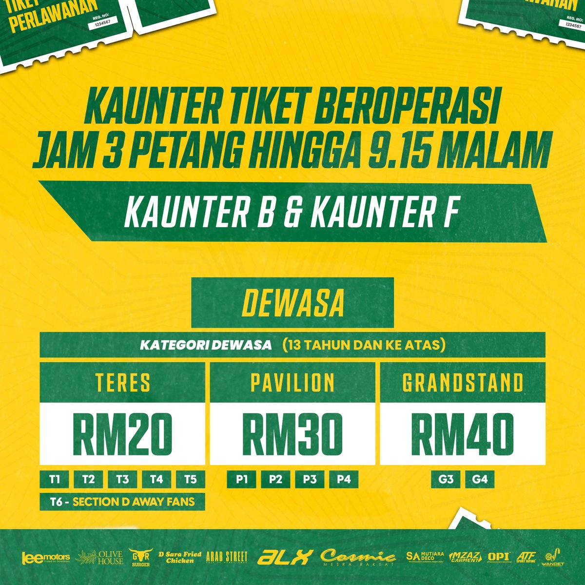 kda_fc's tweet photo. 🔰 INFO TIKET PERLAWANAN DI STADIUM DARUL AMAN 🔰
Penyokong boleh mendapatkan tiket fizikal perlawanan #LS3 KDA FC menentang Perak FC di Stadium Darul Aman hari ini. Tiket dijual di Kaunter B & Kaunter F.
#LigaSuper2425 #LS3 #KDAPRK https://t.co/Xp3sOjUnkp
