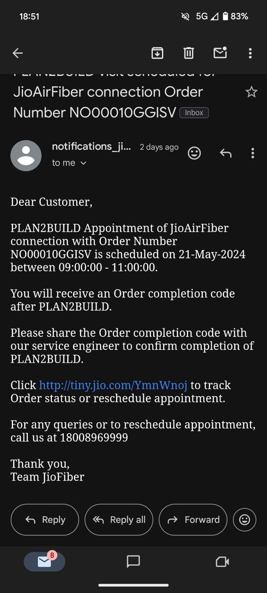 yuvarajmathangi's tweet photo. @JioCare @reliancejio Getting the same reply from you for two days now. No one answers calls, no engineer has come. Installation scheduled for May 21st, no response to calls, messages, or emails. Attached tweets. Please resolve ASAP.

Reference Number: LR000007P351 
ORN: NO00010GGISV https://t.co/ZHVplZIjgb