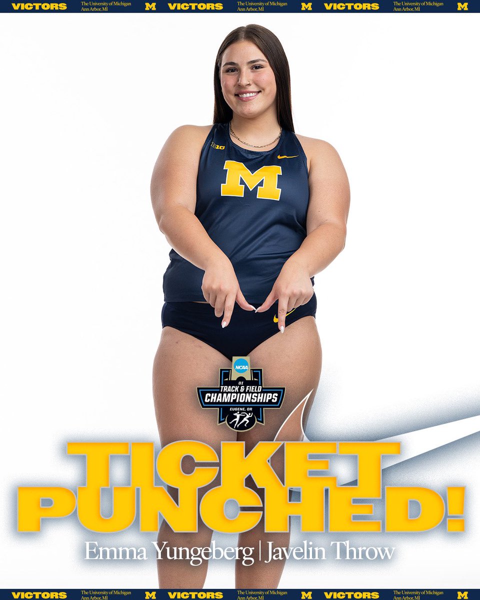 UMichTrack's tweet photo. 𝐍𝐂𝐀𝐀 𝐁𝐨𝐮𝐧𝐝

Emma Yungeberg throws for a PR of 51.35m in the javelin throw and will advance to the NCAA Championships! https://t.co/EpiELc4Hje
