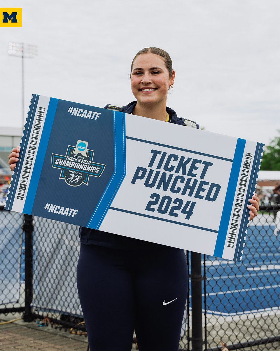 UMichTrack's tweet photo. 𝐍𝐂𝐀𝐀 𝐁𝐨𝐮𝐧𝐝

Emma Yungeberg throws for a PR of 51.35m in the javelin throw and will advance to the NCAA Championships! https://t.co/EpiELc4Hje