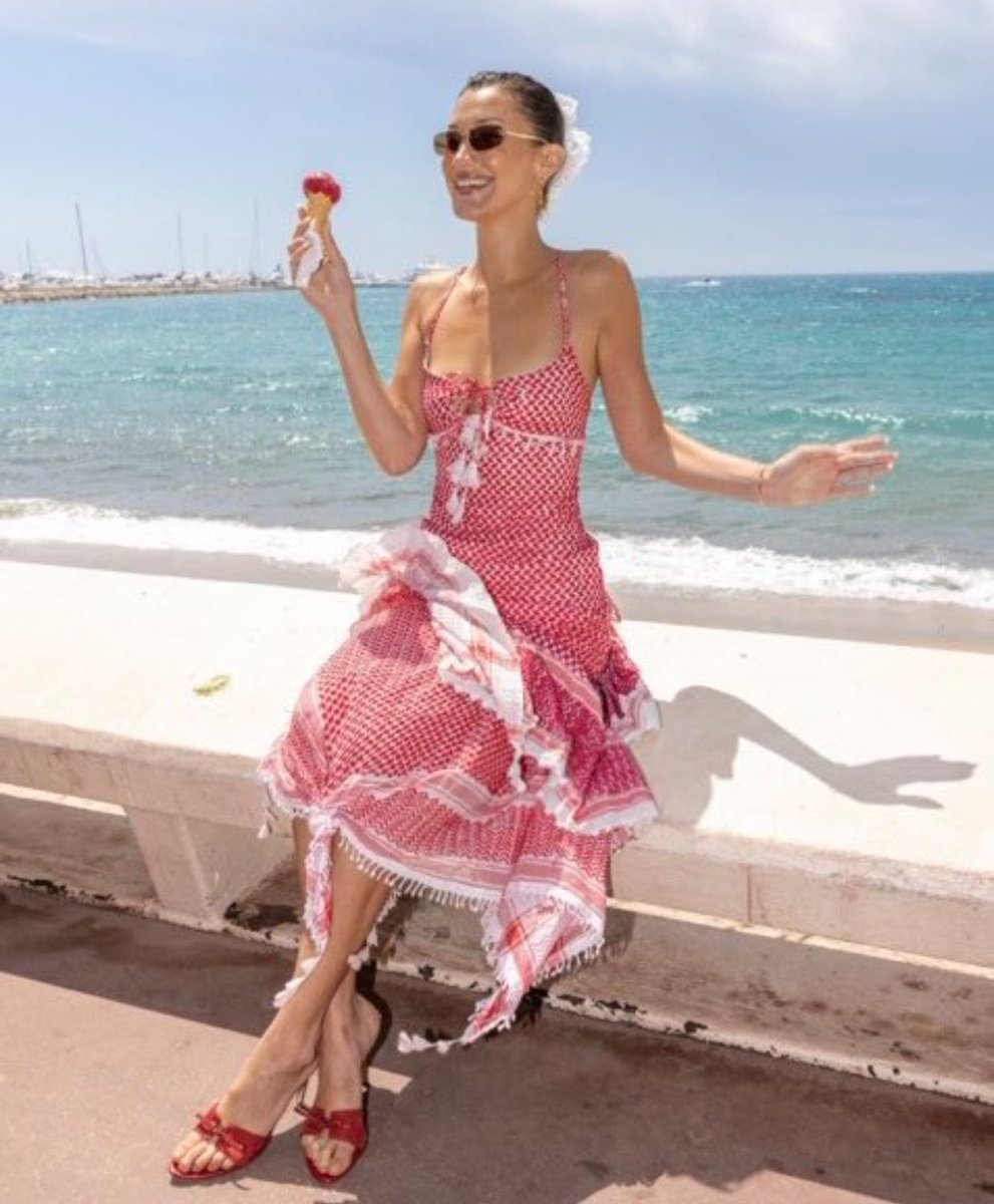 Beautiful Bella Hadid wearing a keffiyah dress 🍉