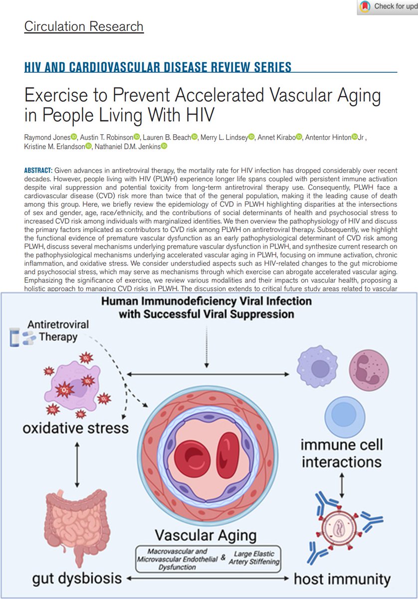 Our paper 'Exercise to Prevent Accelerated Vascular Aging in People Living With HIV' is now published in @CircRes 👇 ahajournals.org/doi/10.1161/CI… It was fun writing and learning with these experts @AusRob_PhD @merrylindseyphd @phdgprotein86 @NathanASmith1 Thanks for including me!