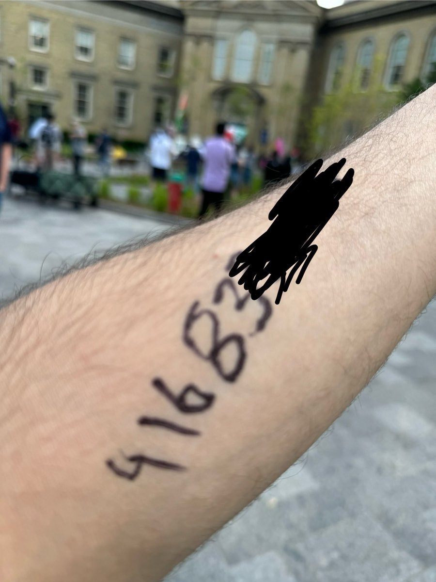 The @UofT president chose violence. This encampment will stay. If one is destroyed, another will arise. As a UofT student, I am willing and ready to be arrested. I have the legal counsel’s phone number written on my arm. We’ll stay until UofT meets the students’ demands.