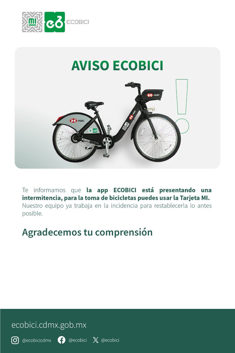 ¡AVISO IMPORTANTE! 🚲 #ECOBICI #MovilidadCDMX #Bicicleta