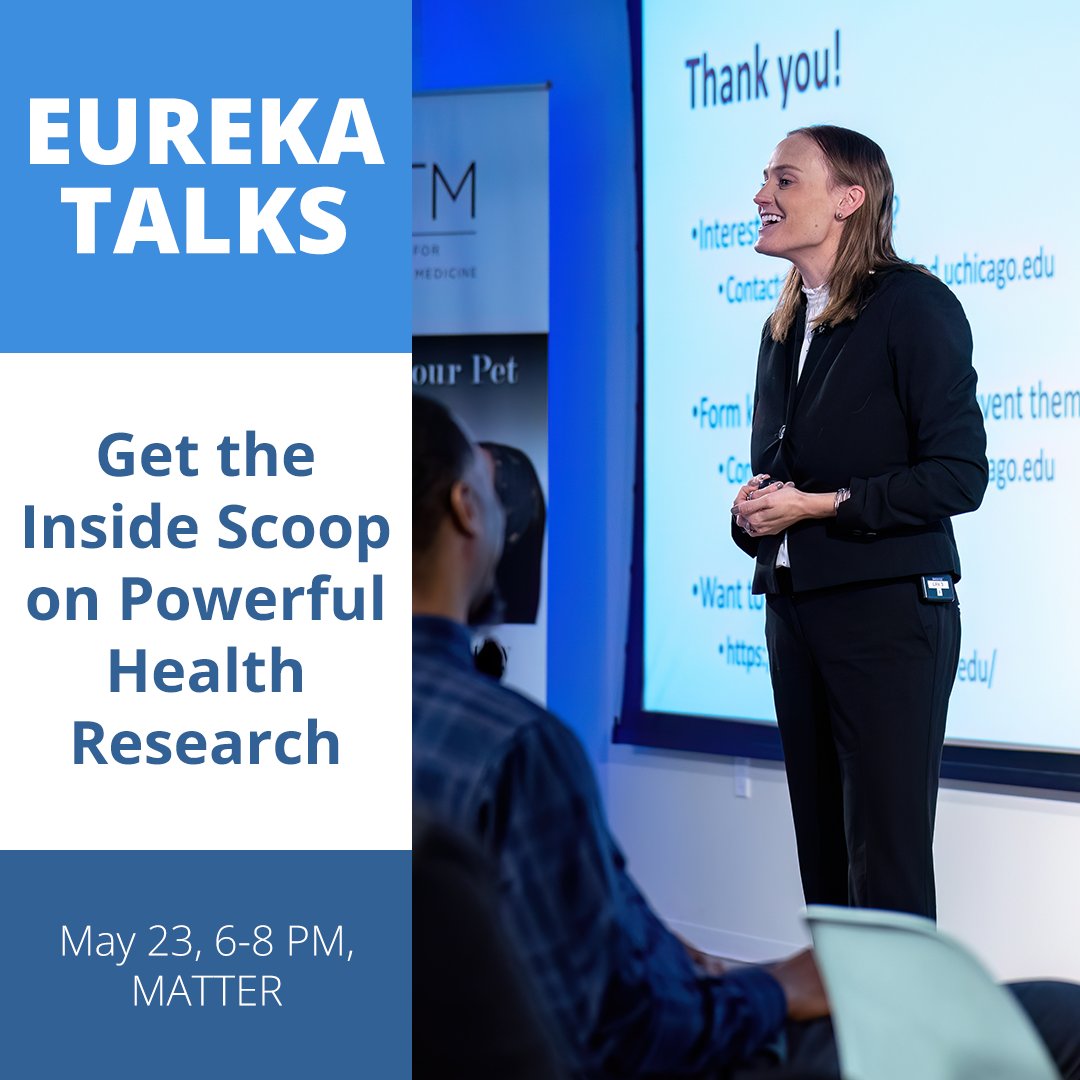 Get the scoop 🔎 ... TODAY! Join us at Eureka Talks from 6-8 pm at MATTER, The Merchandise Mart, Chicago. Everyone is invited! 👏👏👏 Supported by the Chicagoland CTSA orgs: @ChicagoITM, @NUCATSInstitute, and @UIC_CCTS Fueled by @nihgov @CCOS_CTSA @ncats_nih_gov