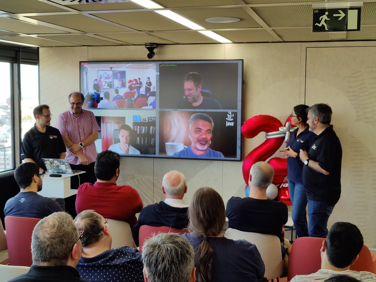 MadridJUG's tweet image. It’s been a blast. We had a lot of fun today celebrating #Java29thAnniversary. Thanks to everyone who came in person, to the ones who followed online and to our special guests who connected to share their personal celebration messages #JavaRocks #CommunityRocks