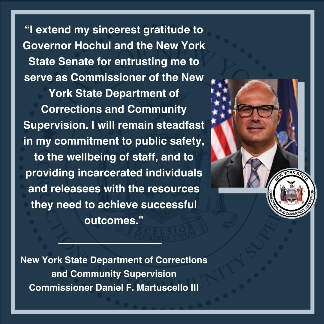 NYSDOCCS's tweet image. Confirmed! Congratulations Commissioner Martuscello!