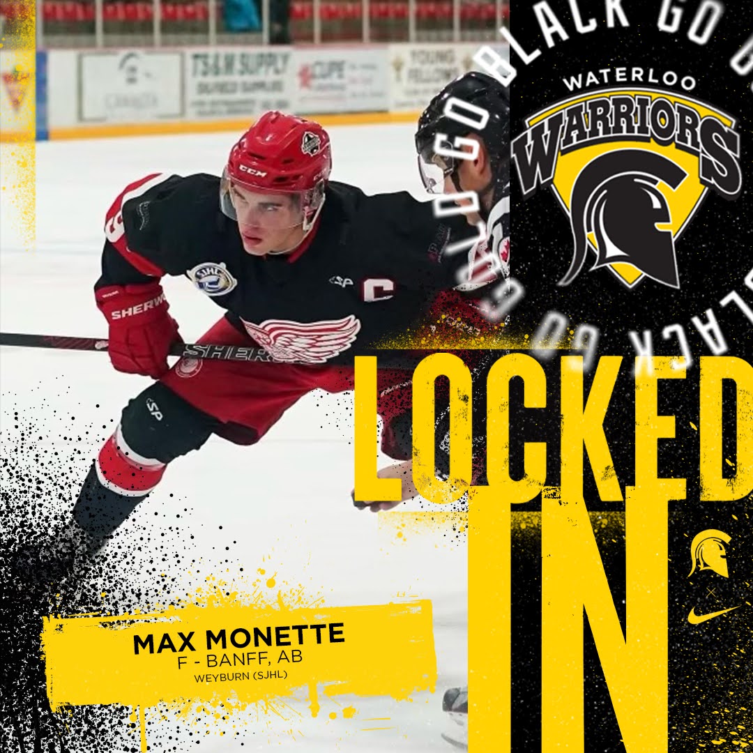 🗣️ RECRUITING ANNOUNCEMENT! Max Monette is the newest member of the <a href="/WlooWarriors/">Waterloo Warriors</a>!

Max will join the program after spending two seasons with the <a href="/weyburnredwings/">Weyburn RED WINGS - SJHL</a>. Last season, Max served as captain, and scored a team-high 23 goals.

Welcome aboard, Max!