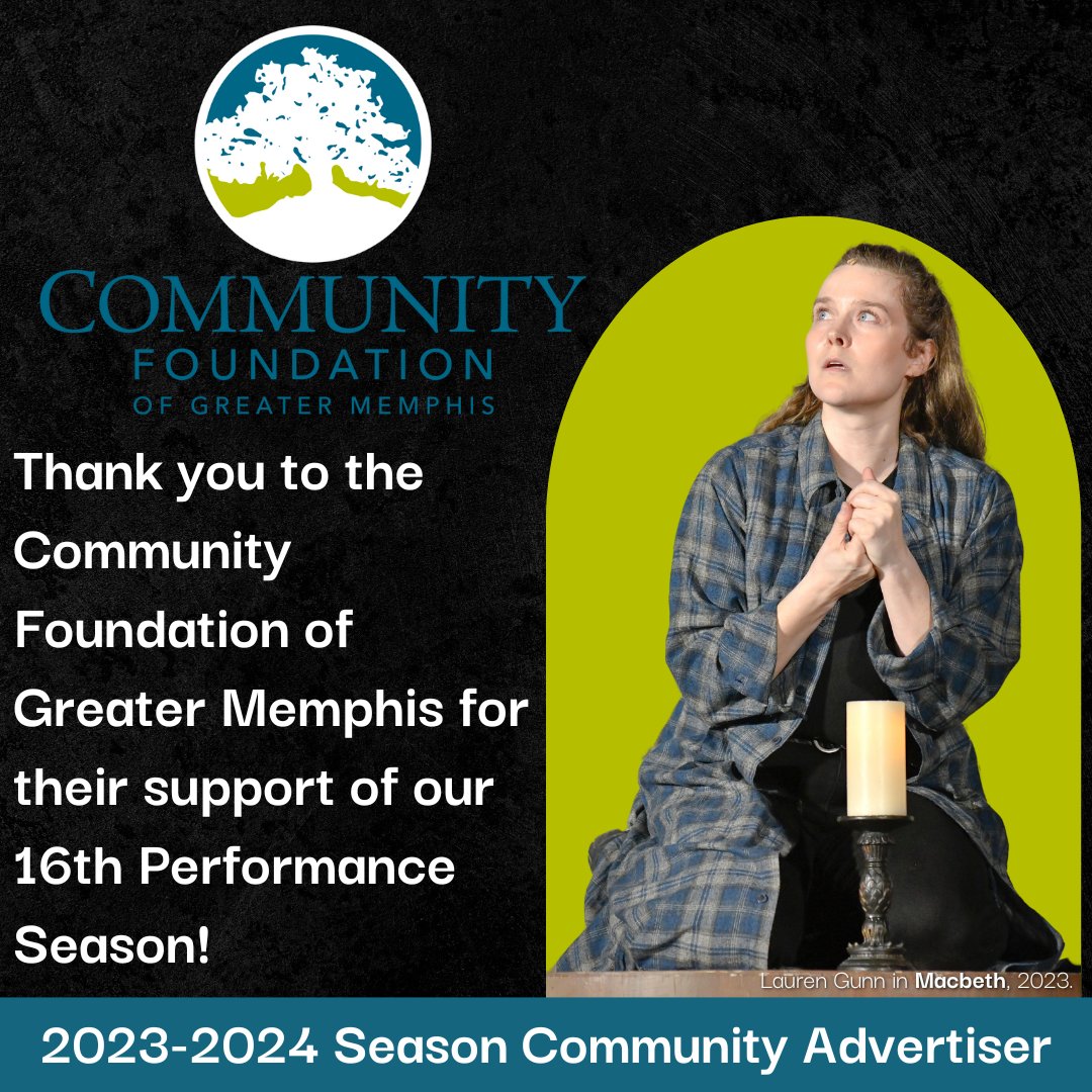 THANK YOU to @CFGMemphis for their incredible support as one of our Season Community Sponsors! Their generosity helps sustain us as Memphis' professional, classical theatre, as we nurture artists creatively and encourage audiences to exaltation, curiosity, and wonderment.