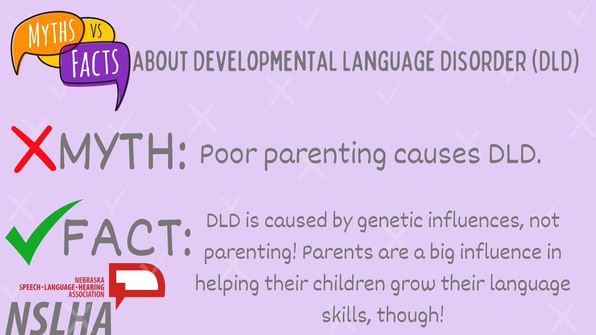 May is National Speech-Language-Hearing Month. It is a MYTH that poor parenting causes developmental language disorder (DLD).  Learn more here: dldandme.org/myths-about-dl…  #NSLHM #DLDAwareness #DLD @DLDandMe @ashaweb @boystownhospital @thedldproject