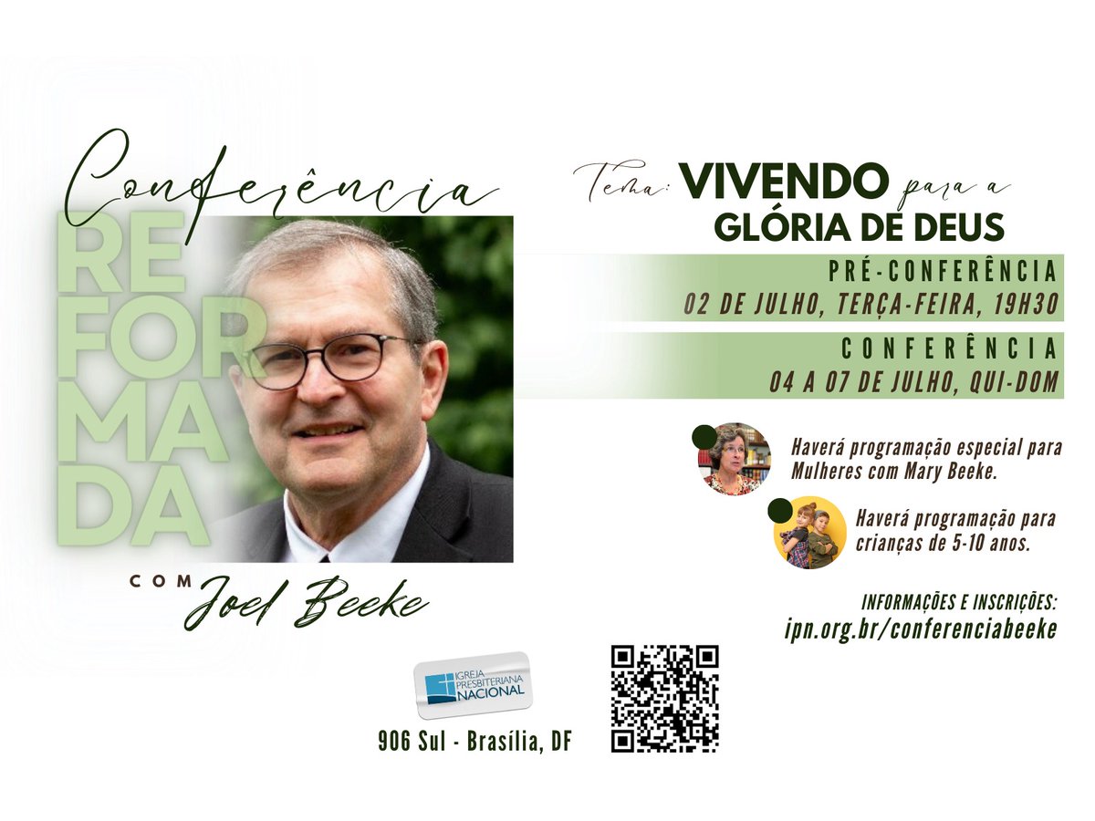 ipnacional's tweet photo. Venha participar conosco da  CONFERÊNCIA REFORMADA 2024, promovida pela IPN, para abençoar você, sua família e sua igreja, com o estimado preletor Dr. Joel Beeke,  e sua esposa Mrs. Mary Beeke.

Informações e inscrições: https://t.co/r2ArAdZ1CW

-
#ipnacional https://t.co/SEc4eOemsc