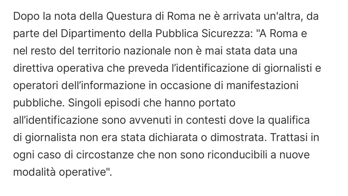 Tre operatori dell'informazione fermati e rinchiusi in una celletta del commissariato a Roma, perché seguivano per lavoro la manifestazione di Ultima Generazione.

Secondo la ricostruzione della Questura e del Dipartimento di pubblica sicurezza la colpa è dei tre fermati, che non