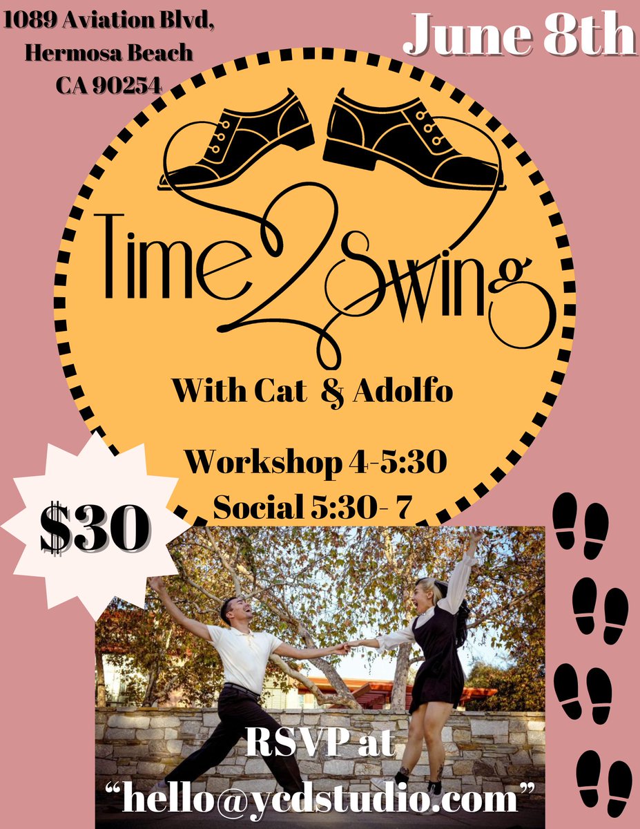 Buy your tickets today! 

Don't miss out on this great opportunity to learn Lindy Hop with Cat and Adolfo (Time2Swing) 

Email "Hello@ycdstudio.com" to get your ticket before they run out :)
