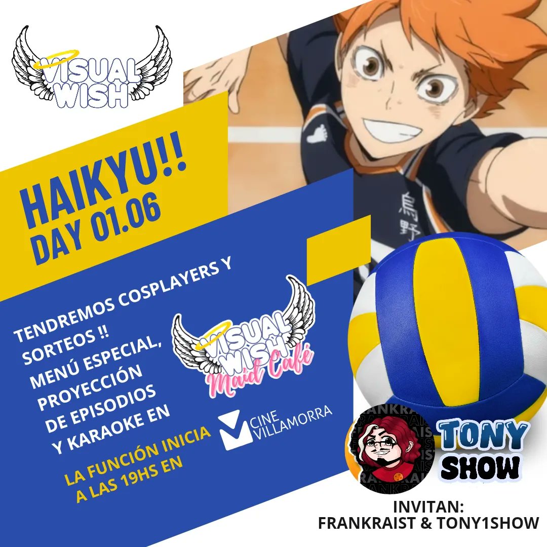 VisualWish's tweet photo. YA LLEGA EL HAIKYU DAY DE VISUAL WISH! :  Vamos a disfrutar de la peli de Haikyu: La Batalla del Basurero en una función especial de Visual Wish el día 1 de junio a las 19hs en Cine Villamorra! Invitan Frankraist y Tony1show! Tendremos cosplayers y sorteos! https://t.co/z3fnHrHnre