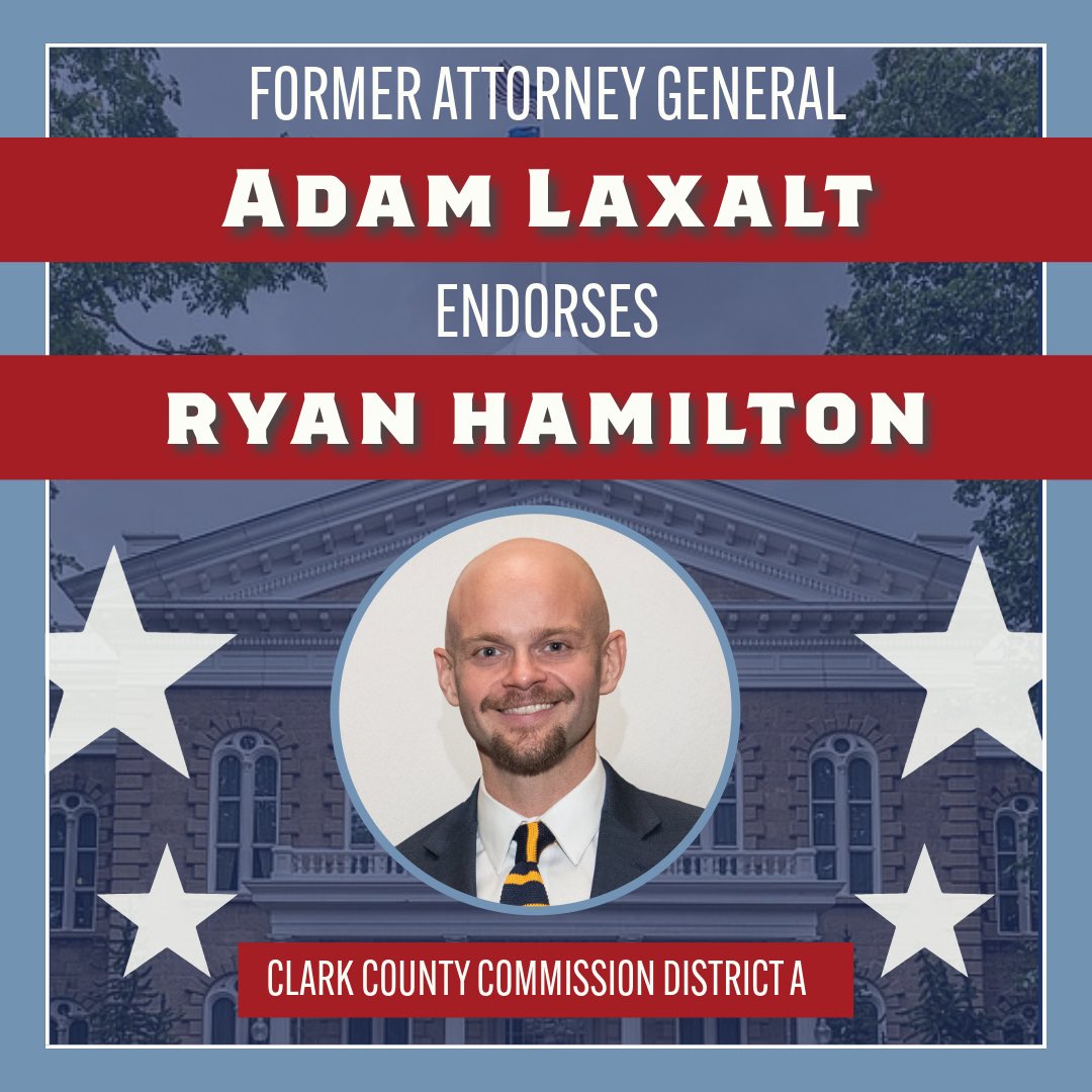 As NVAG, @AdamLaxalt held drug traffickers, fraudsters and violent criminals accountable. He knows I’ll do the same on the Clark County Commission. I’m grateful to receive his support in my campaign for District A.