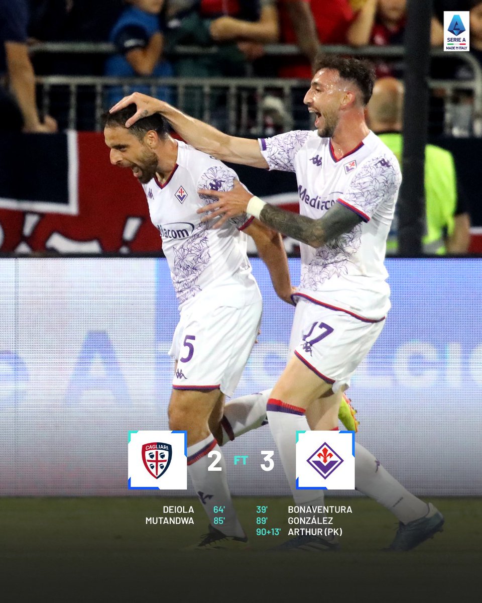 𝗙𝗧 La Viola get the 3⃣points after a thrilling match at the Unipol Domus 🔥 #CagliariFiorentina