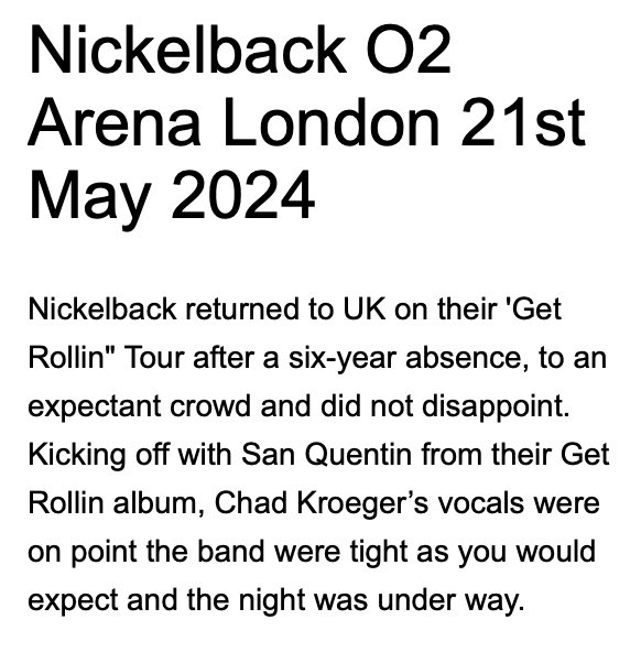 Review of @Nickelback at @TheO2 21st May 2024 support was provided by @LotteryWinners review here gigview.co.uk/reviews.html #music #review #livemusicreview #nickelback #lotterywinners