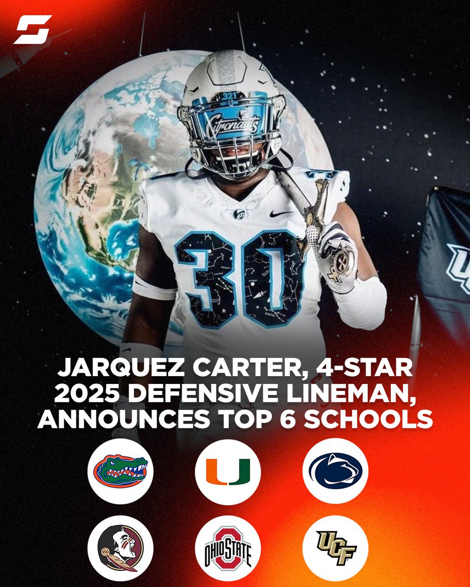 Only six schools remain contenders to land 4⭐️ DL @JarquezCarter 🔝6️⃣ highschool.athlonsports.com/florida/2024/0…