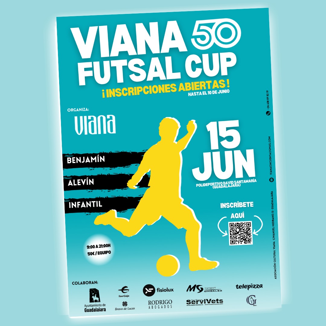 ClubViana's tweet photo. ⚽ I EDICIÓN VIANA 50 FUTSAL CUP 

💥 Con motivo de nuestro 50 Aniversario, hemos organizado este torneo de Futbol Sala: "Viana 50 Futsal Cup".

3️⃣ Categorías: Benjamín, Alevín e Infantil 

🗓️ 15 de Junio en el Polideportivo David Santamaría 

¡No dudeís en difundirlo! 🔃 https://t.co/GkNSmdPgZW