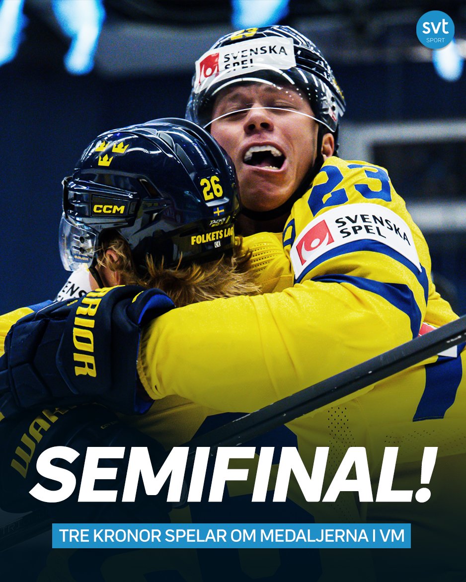 SVTSport's tweet image. Tre Kronor till semi efter rysare 🇸🇪😅

Tre Kronor är klart för semifinal i VM efter en rysare i kvartsfinalen mot Finland. Sverige vann med 2-1 efter förlängning.

Läs mer här 👉 svt.se/sport/ishockey…
