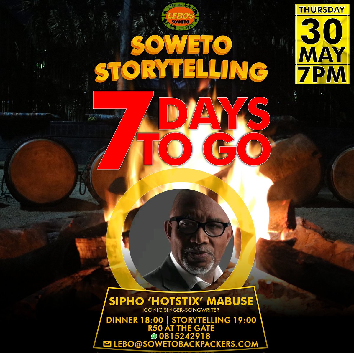 7days To Go until our Soweto Storytelling for #AfricaMonth with Sipho Hotstix Mabuse - an iconic Jazz musician who was born right here in Soweto, whose music has touched many parts of Africa and the world. Singer-songwriter of the fan favorite 'Burnout'🔥