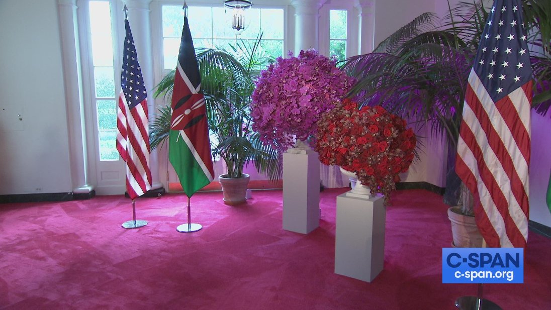 Backdrop for arrivals to White House state dinner for Kenya tonight