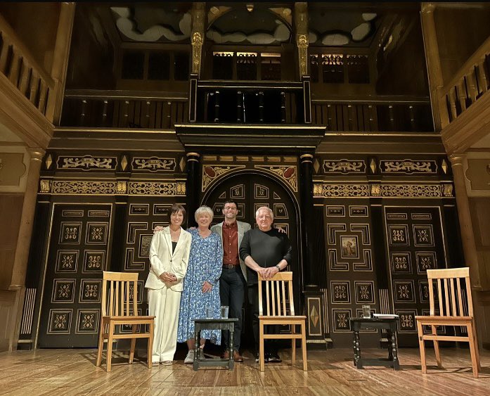 Our Deputy Director Dr. Abigail Rokison-Woodall was in conversation with our Hon. Fellow Sir Simon Russell Beale @The_Globe tonight about their Arden Performance Editions. Here they are with chair @will_tosh and @Ardenpublisher editor Margaret Bartley.