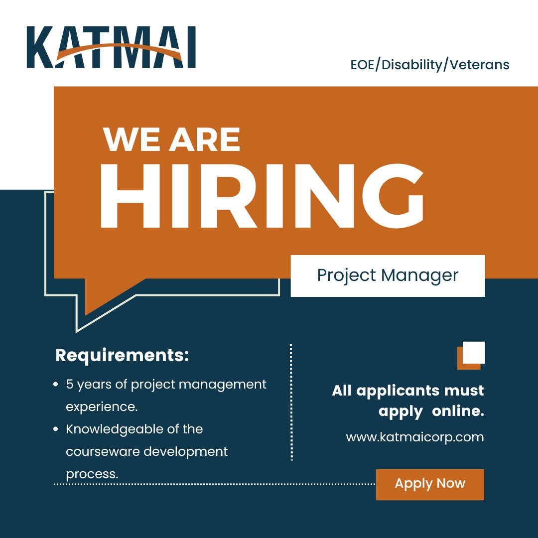 katmaicareers's tweet photo. We're #hiring a remote Project Manager! Active Secret Clearance is desired. Salary $115k-$145k.
Join the team - https://t.co/gteObq3Vsx
#FederalContracting #ProjectManagement #RemoteJobs #ClearedProfessionals
EOE/Disability/Veterans https://t.co/gbEuFtUg7R