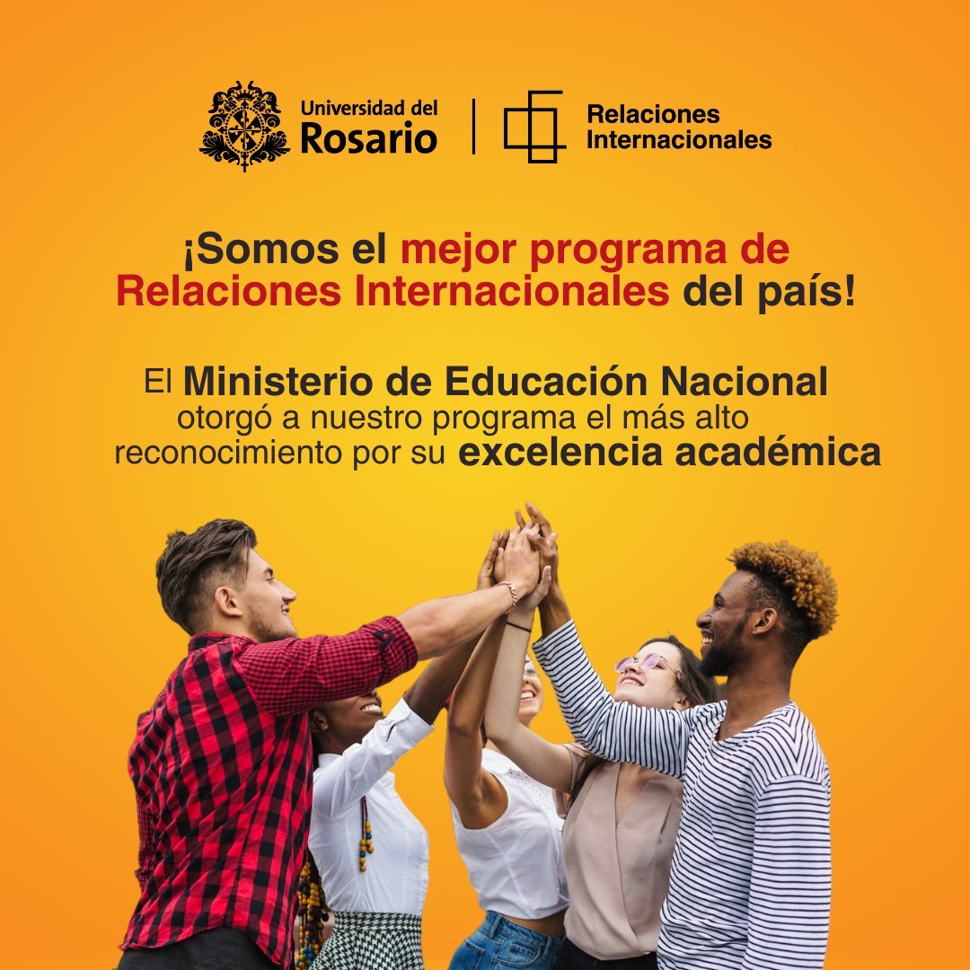 Celebramos con #OrgulloRosarista la acreditación de alta calidad por 10 años otorgada por el Ministerio de Educación Nacional a nuestro programa de Relaciones Internacionales ✨🌎

#SoyRosarista #SoyCiudadanoGlobalUR