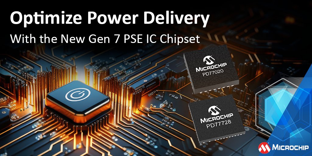 MicrochipTech's tweet photo. The power-efficient design of our new Gen 7 PoE PSE IC chipset improves power measurement accuracy and minimizes heat dissipation to optimize delivery of power over Ethernet networks. https://t.co/PwXm90PLwe #PoEPSE #PoESwitch #PoEIC #PowerSourceEquipment #PowerEfficiency https://t.co/8i4y1gCzDK