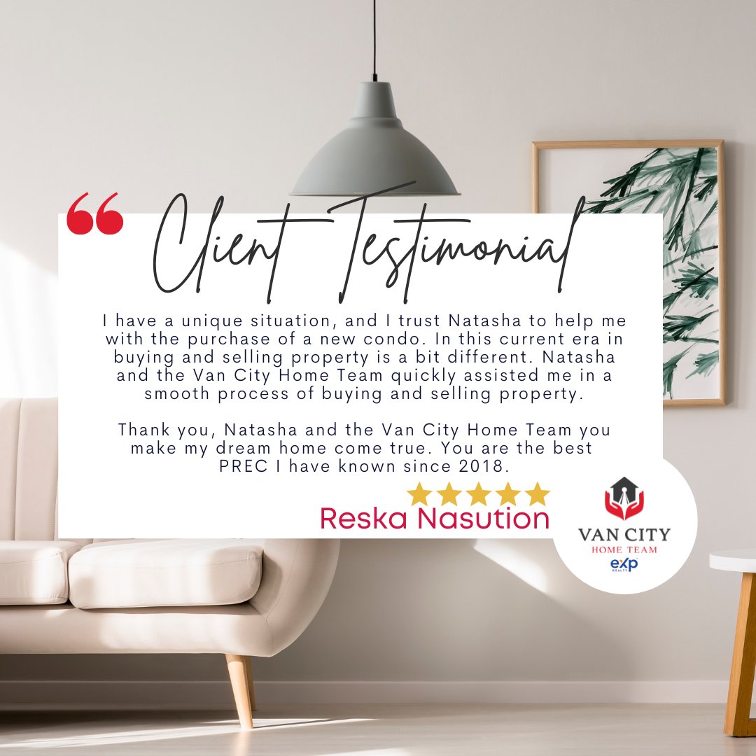 Huge thanks to Reska for the kind words! Finding your dream home in a tough market can be stressful, but that's where Natasha and the VanCityHomeTeam shine. ✅Whether you are looking to buy or sell, the team will be by your side every step of the way. #ClientFirst