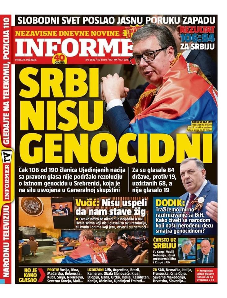 In a parallel universe!
If you happen to live in Vučić’s #Serbia, you might think that 🇷🇸 actually won in the UN and the #SrebrenicaGenocide Resolution did not pass!